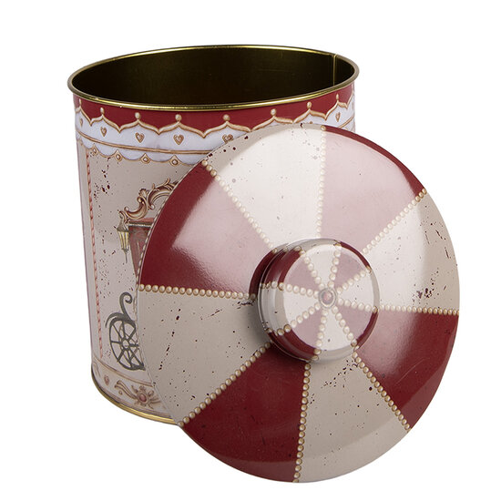 Clayre &amp; Eef   | Blikken Bewaardoos Beige Rood &oslash; 15x17 cm | 6BL0194