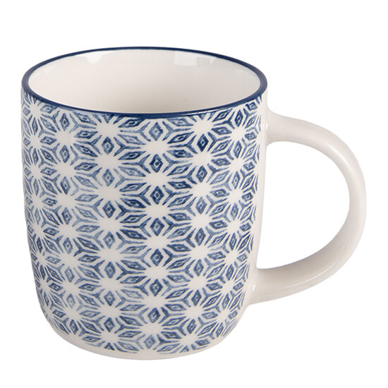 Clayre &amp; Eef   | Mokken Set van 4 Wit Blauw 13x8x9 cm / 300 ml | 6CEMS0053