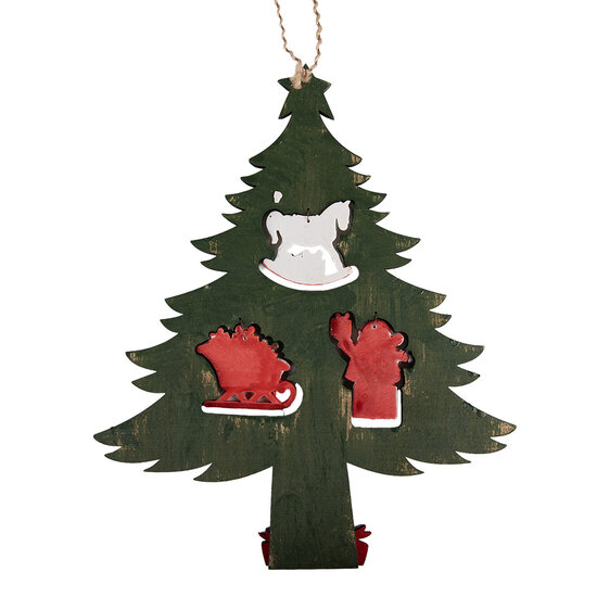 Clayre &amp; Eef   | Decoratie hanger Kerstboom Groen Rood 32x2x39 cm | 6H2484