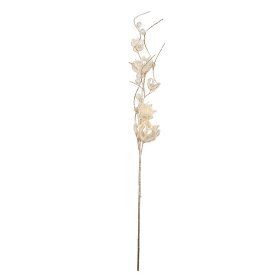Clayre &amp; Eef   | Kerstdecoratie Tak met bloemen Wit Goudkleurig 6x6x62 cm | 66639W