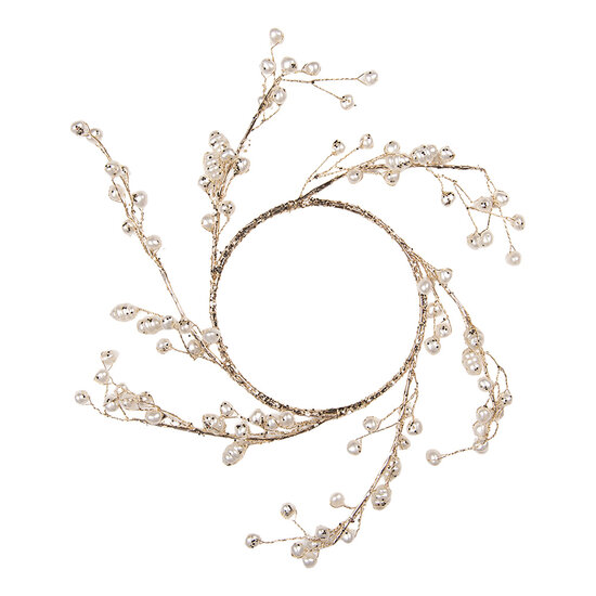 Clayre &amp; Eef   | Decoratie Krans Goudkleurig Wit &Oslash; 17x2 cm | 66641