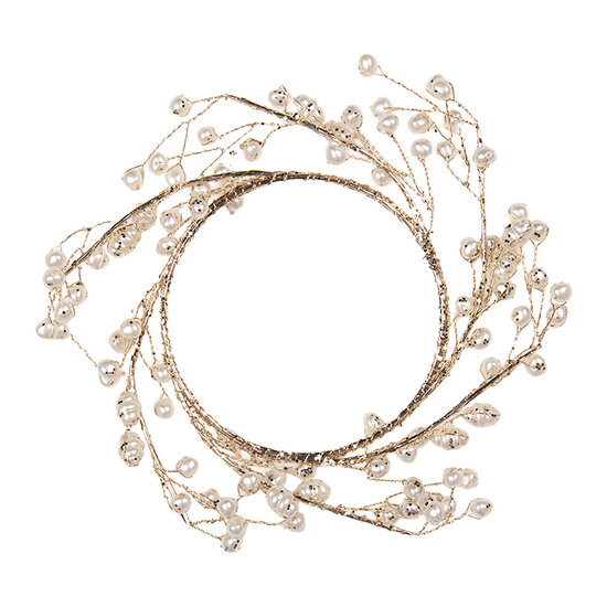 Clayre &amp; Eef   | Decoratie Krans Goudkleurig Wit &Oslash; 17x2 cm | 66641