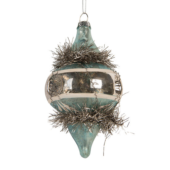 Clayre &amp; Eef   | Kerstbal Blauw Zilverkleurig &oslash; 7x13 cm | 6GL5402