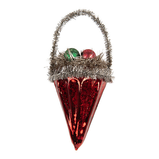 Clayre &amp; Eef   | Kersthanger Rood Zilverkleurig &oslash; 7x10 cm | 6GL5405