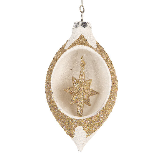 Clayre &amp; Eef   | Kerstbal Goudkleurig Wit 7x6x12 cm | 6GL5407