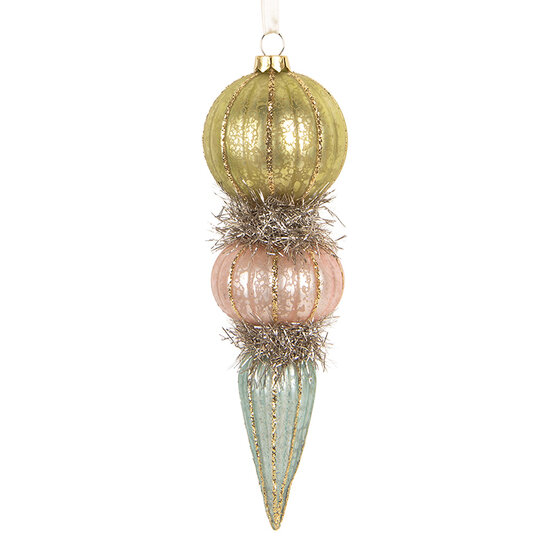 Clayre &amp; Eef   | Kerstbal Groen Roze &oslash; 6x18 cm | 6GL5426