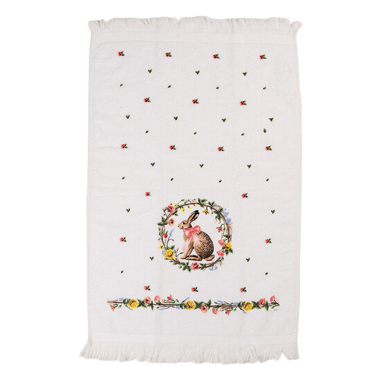 Clayre &amp; Eef   | Gastendoekje Wit Bruin 40x66 cm | CTEWC