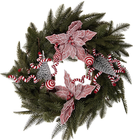 Clayre &amp; Eef   | Kerstdecoratie Krans Groen Rood &oslash; 60x20 cm | 50915