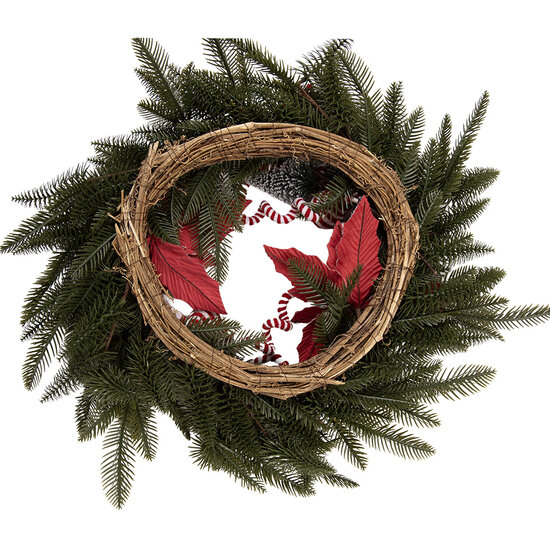Clayre &amp; Eef   | Kerstdecoratie Krans Groen Rood &oslash; 60x20 cm | 50915