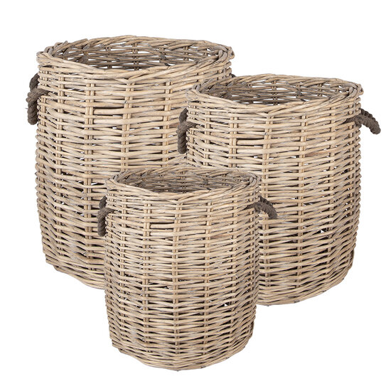 Clayre &amp; Eef   | Opbergmanden Set van 3 Beige Bruin &oslash; 60x54 / &oslash; 50x50 / &oslash; 40x44 cm | 5RO0104