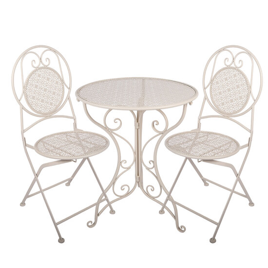 Clayre &amp; Eef   | Bistroset Bistrotafel Bistrostoel 3-delig Wit &oslash; 60x74 / 50x40x92 cm (2) | 5Y1430