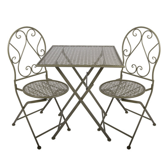 Clayre &amp; Eef   | Bistroset Bistrotafel Bistrostoel 3-delig Groen 60x60x70 / 50x40x93 cm (2) | 5Y1432