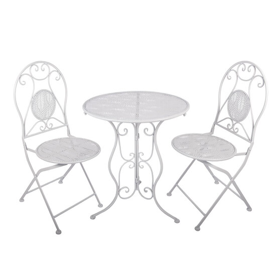 Clayre &amp; Eef   | Bistroset Bistrotafel Bistrostoel 3-delig Wit &oslash; 60x70 / 50x40x93 cm (2) | 5Y1433