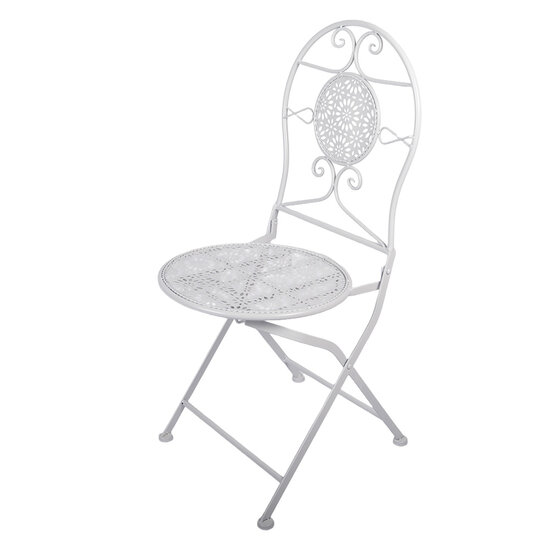 Clayre &amp; Eef   | Bistroset Bistrotafel Bistrostoel 3-delig Wit &oslash; 60x70 / 50x40x93 cm (2) | 5Y1434