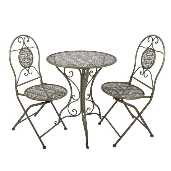 Clayre &amp; Eef   | Bistroset Bistrotafel Bistrostoel 3-delig Groen &oslash; 60x70 / 50x40x93 cm (2) | 5Y1435