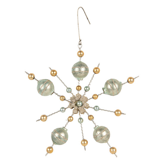 Clayre &amp; Eef   | Kersthanger Goudkleurig Groen 17x3x17 cm | 66539