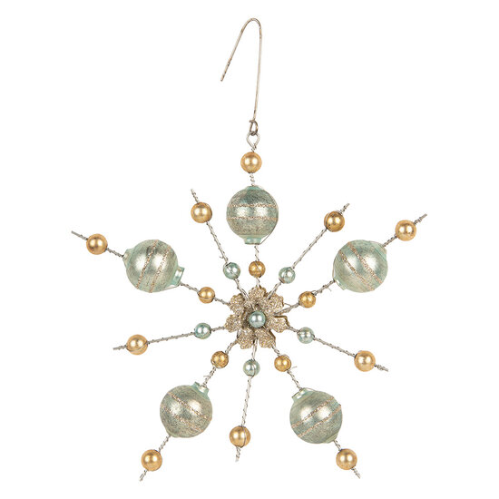 Clayre &amp; Eef   | Kersthanger Goudkleurig Groen 17x3x17 cm | 66539