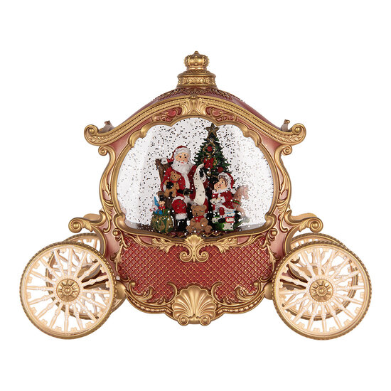 Clayre &amp; Eef   | Muziekdoos Koets met Kerstman LED Rood Goudkleurig 26x11x20 cm / 3xAA | 6PR6156