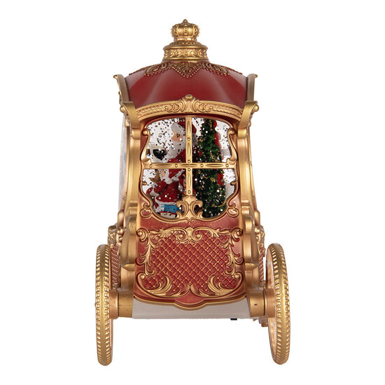 Clayre &amp; Eef   | Muziekdoos Koets met Kerstman LED Rood Goudkleurig 26x11x20 cm / 3xAA | 6PR6156