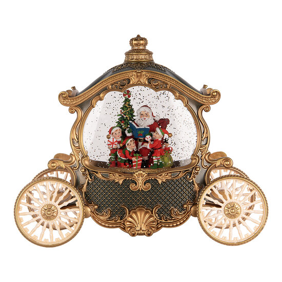 Clayre &amp; Eef   | Muziekdoos Koets met Kerstman LED Groen Goudkleurig 26x11x20 cm / 3xAA | 6PR6157