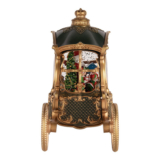 Clayre &amp; Eef   | Muziekdoos Koets met Kerstman LED Groen Goudkleurig 26x11x20 cm / 3xAA | 6PR6157