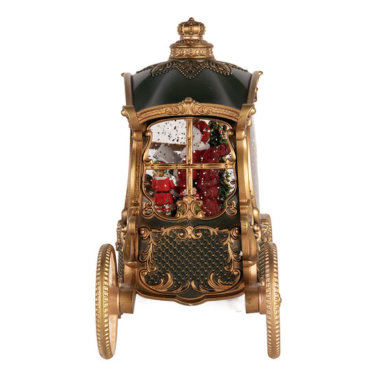 Clayre &amp; Eef   | Muziekdoos Koets met Kerstman LED Groen Goudkleurig 26x11x20 cm / 3xAA | 6PR6157