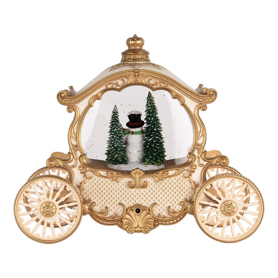 Clayre &amp; Eef   | Muziekdoos Koets met LED Beige Goudkleurig 26x11x20 cm / 3xAA | 6PR6158