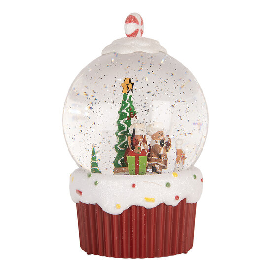 Clayre &amp; Eef   | Sneeuwbol met LED Rood Wit &oslash; 12x20 cm / 3xAA | 6PR6166