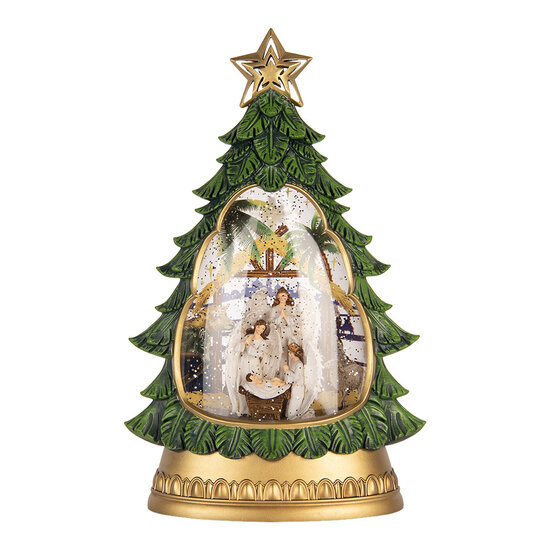 Clayre &amp; Eef   | Sneeuwbol met LED Groen Goudkleurig 20x10x31 cm / 3xAA | 6PR6170