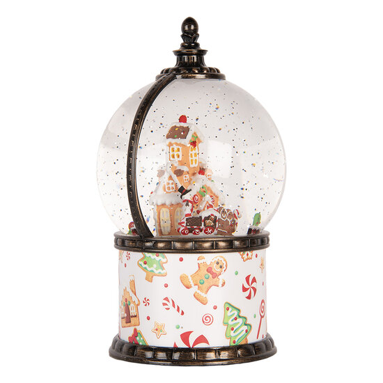 Clayre &amp; Eef   | Sneeuwbol met LED Wit Bruin &oslash; 12x21 cm / 3xAA | 6PR6173