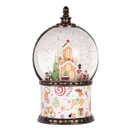 Clayre &amp; Eef   | Sneeuwbol met LED Wit Bruin &oslash; 12x21 cm / 3xAA | 6PR6173