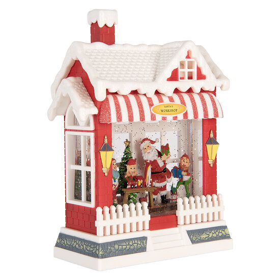 Clayre &amp; Eef   | Muziekdoos Huis met LED Rood Wit 18x9x26 cm / 3xAA | 6PR6175