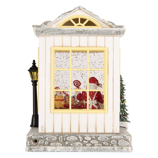 Clayre &amp; Eef   | Muziekdoos Huis met LED Wit Zilverkleurig 16x12x23 cm / 3xAA | 6PR6176