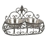 Dieren voerbak 39*20*23 cm / 2*0.5L Bruin | 6Y1407 | Clayre & Eef