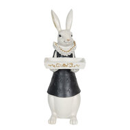 Clayre & Eef | Decoratie Beeld Konijn Wit, Zwart 15x13x37 cm | 6PR3164