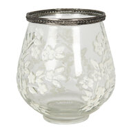 Clayre & Eef | Glazen Theelichthouder Bloemen Transparant ø 12x13 cm | 6GL2874