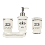Clayre & Eef | Badkamerset Set van 4 Kroon Beige 15x10x2 cm/7x6x19 cm/7x6x11 cm/7x6x11 cm | 64774
