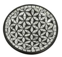 Schaal M mozaïek bloemen rond zwart/grijs 24 x 24 x 6 cm | Sarana Fairtrade | SA133683