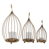 Clayre & Eef | Windlicht Set van 3 Koperkleurig ø 24x48 / ø 17x38 / ø 13x28 cm | 6Y4543