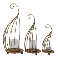 Clayre & Eef | Windlicht Set van 3 Koperkleurig ø 24x48 / ø 17x38 / ø 13x28 cm | 6Y4543