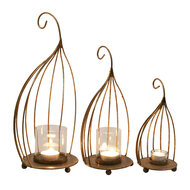 Clayre & Eef | Windlicht Set van 3 Koperkleurig ø 24x48 / ø 17x38 / ø 13x28 cm | 6Y4543