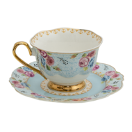 Clayre & Eef | Kop en schotel Blauw, Wit 12x9x7 cm / ø 15x2 cm / 160 ml | 6CE1279