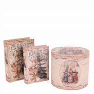 Opbergbox doos rond Ø20 cm Kerstman met kinderen mdf PU leer | Dutch Style | 10518811