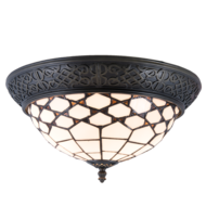 Clayre & Eef | Plafondlamp Tiffany Wit, Bruin ø 38x19 cm E14/max 2x40W | 5LL-5891