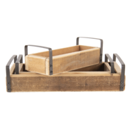 Clayre &amp; Eef   | Decoratief Dienblad set van 3 Bruin 35x20x5 / 30x15x5 / 25x10x5 cm | 6H2008