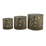 6Y4531 Windlicht (3) Ø 33*27 / Ø 27*23 / Ø 21*19 cm Koperkleurig Ijzer Rond Kaarsenhouder