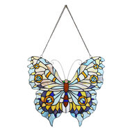Clayre & Eef | Glaspaneel Tiffany Vlinder Blauw 40x1x39/60 cm | 5LL-6236