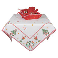 Clayre & Eef | Tafelkleed Wit Groen 100x100 cm | HLC01