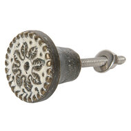 Clayre & Eef | Deurknop Bruin, Wit ø 3x3 cm | 64161