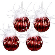 Clayre & Eef | Kerstbal Rood, Wit set van 4 ø 10x10 cm | 6GL3929